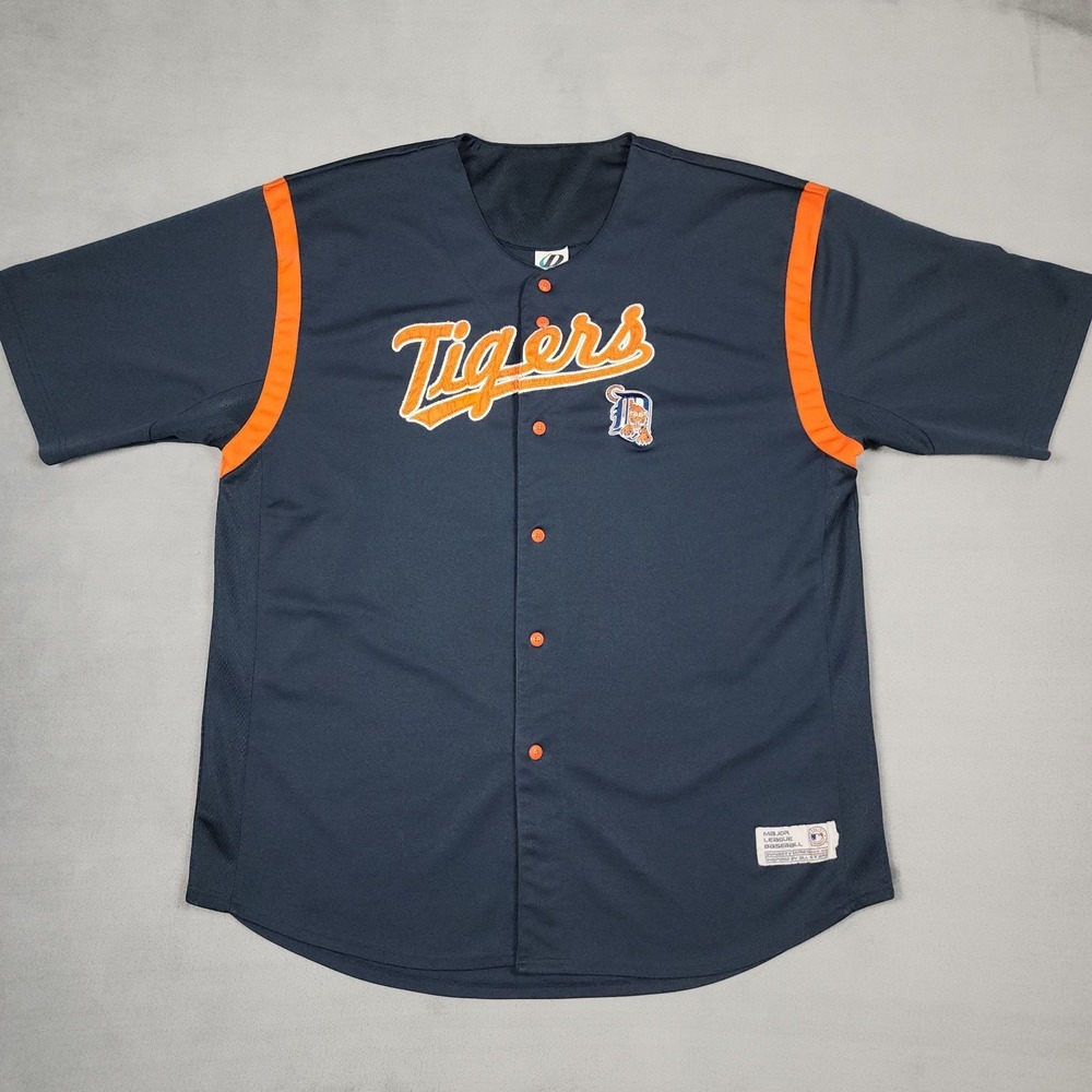 Detroit Tigers Jersey Mens 3XL Navy Orange MLB Baseball Button Up Dynasty